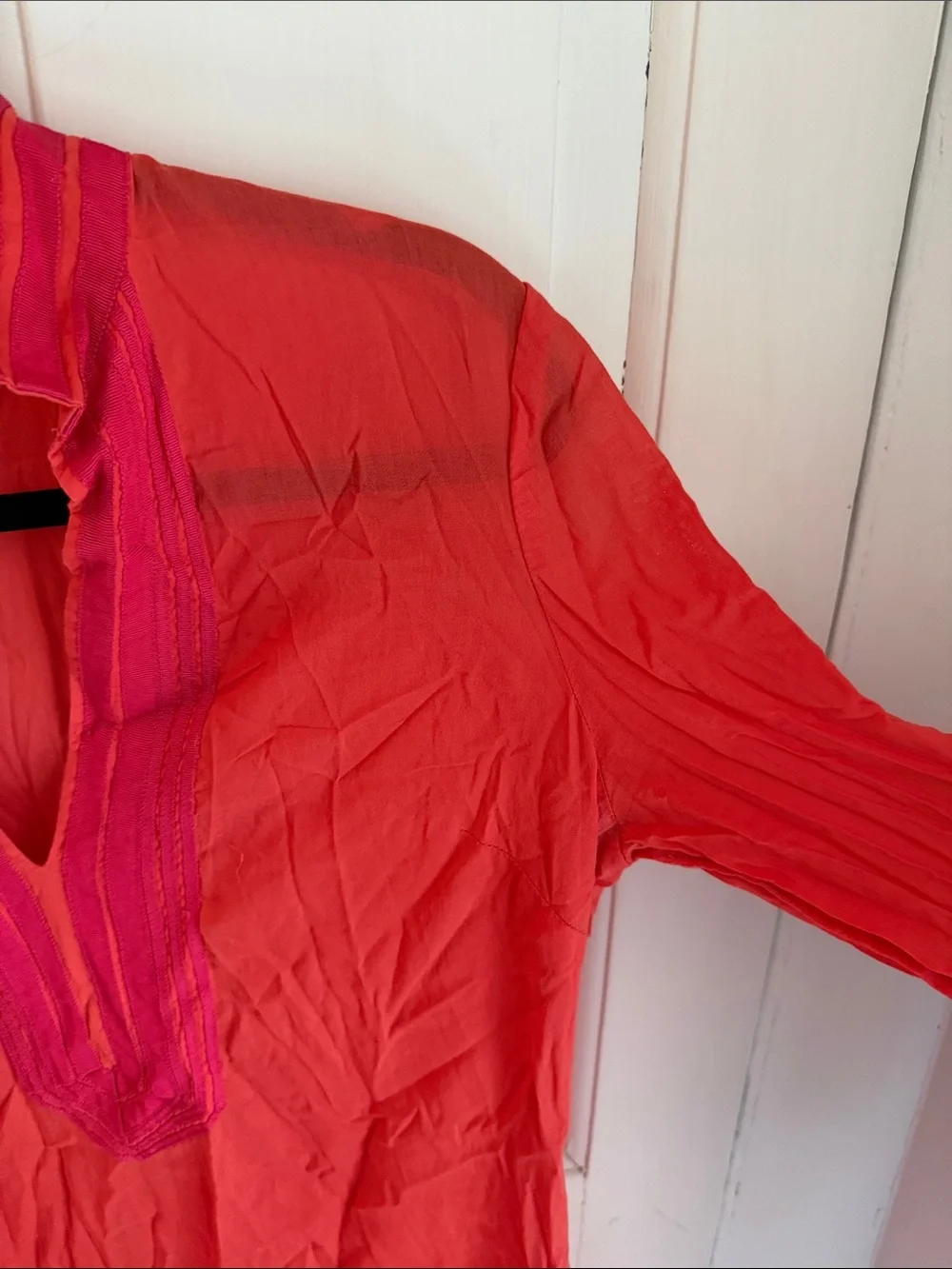 Tory Burch Coral Tunic with Pink Embroidered Trim